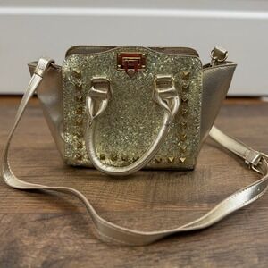 Chloe K New York Gold Glitter Studded Mini Satchel Bag